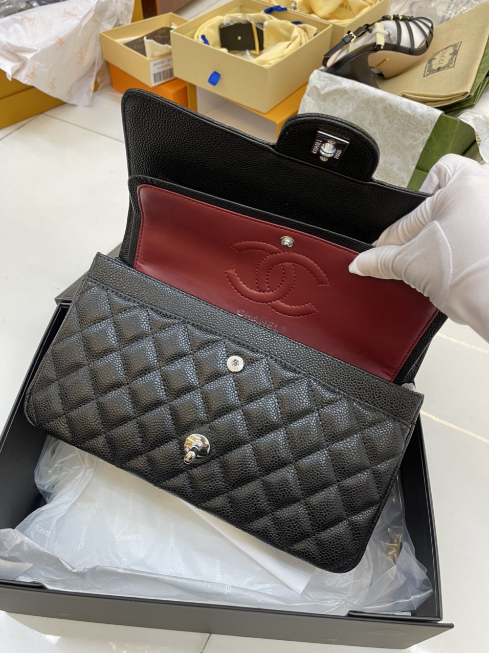 Túi Xách Chanel Super Classic Da Hạt Khóa Bạc 25CM
